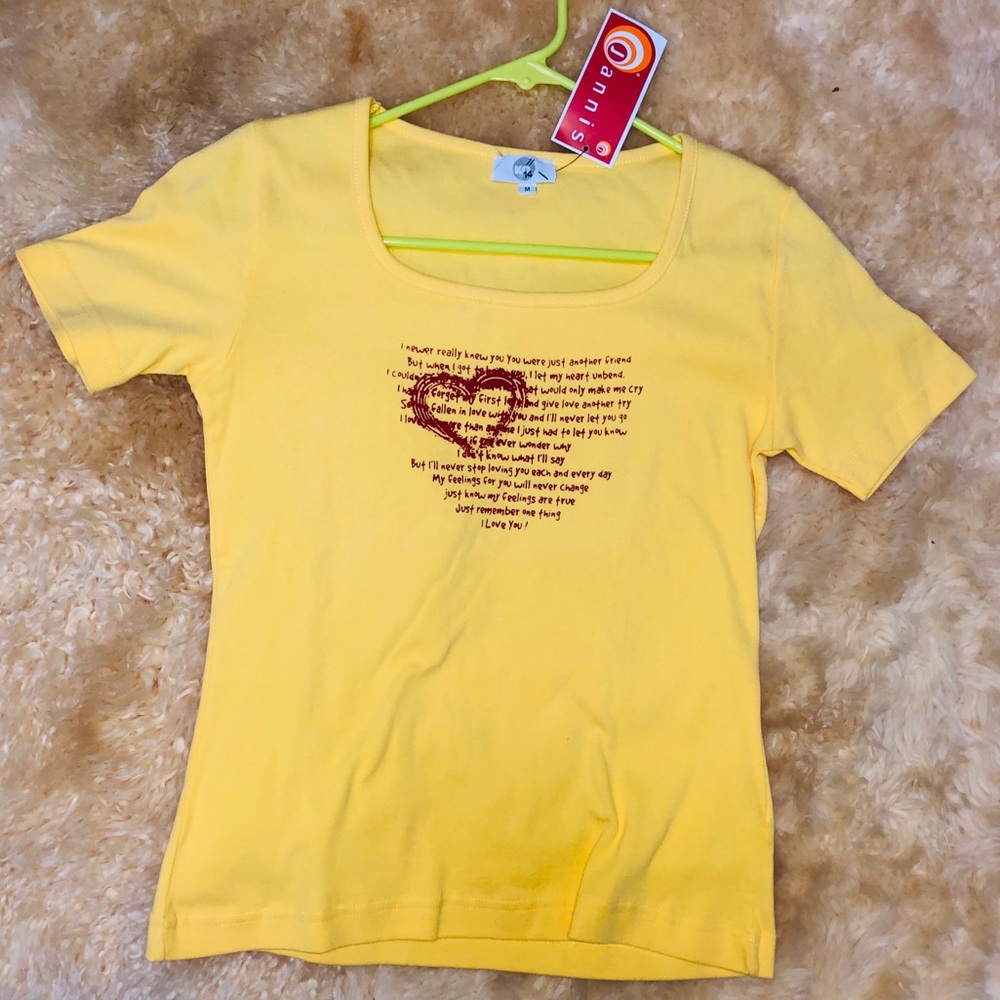 Yellow red romantic heart shirt w/ love note poem